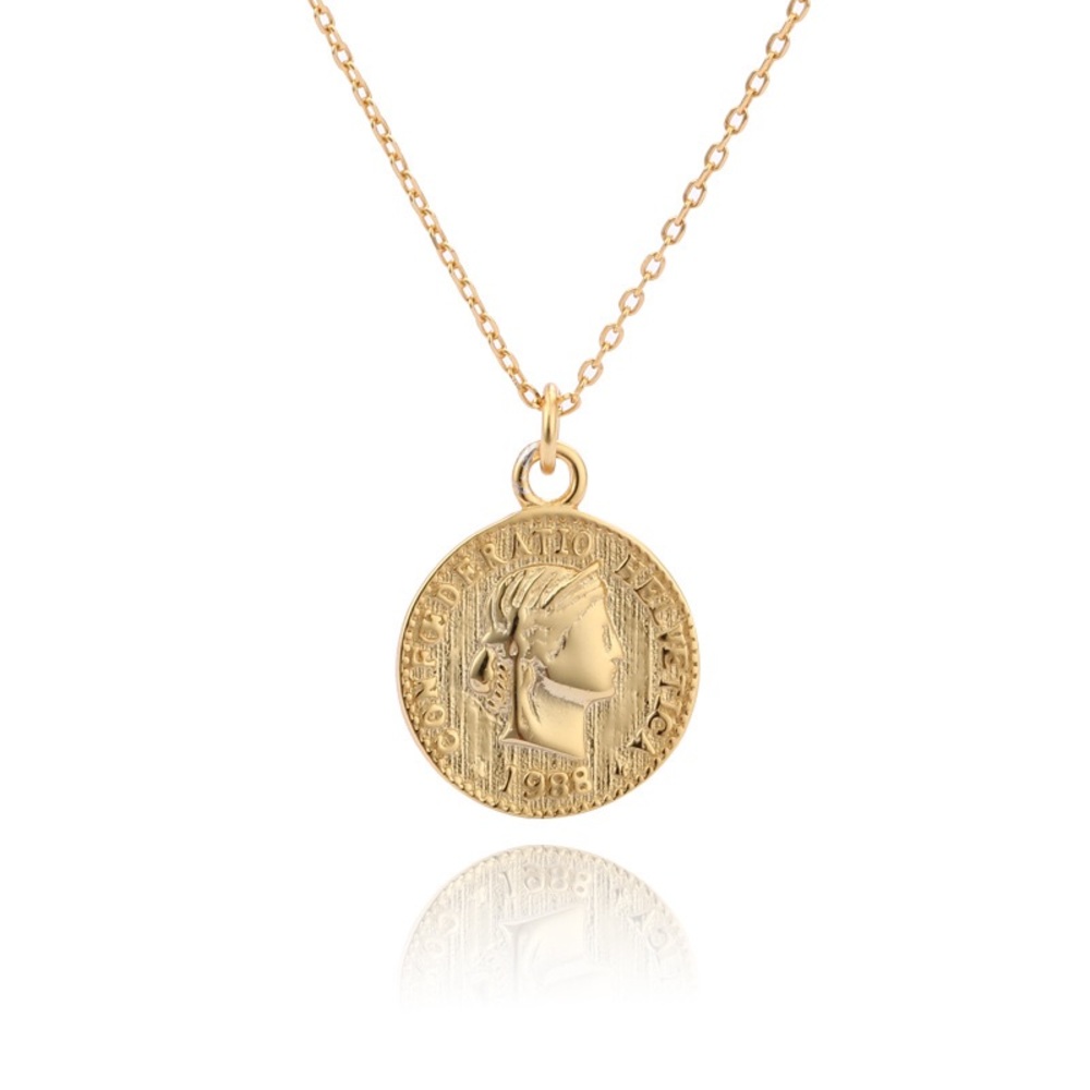 Roman coin necklace pendant chic dainty gold